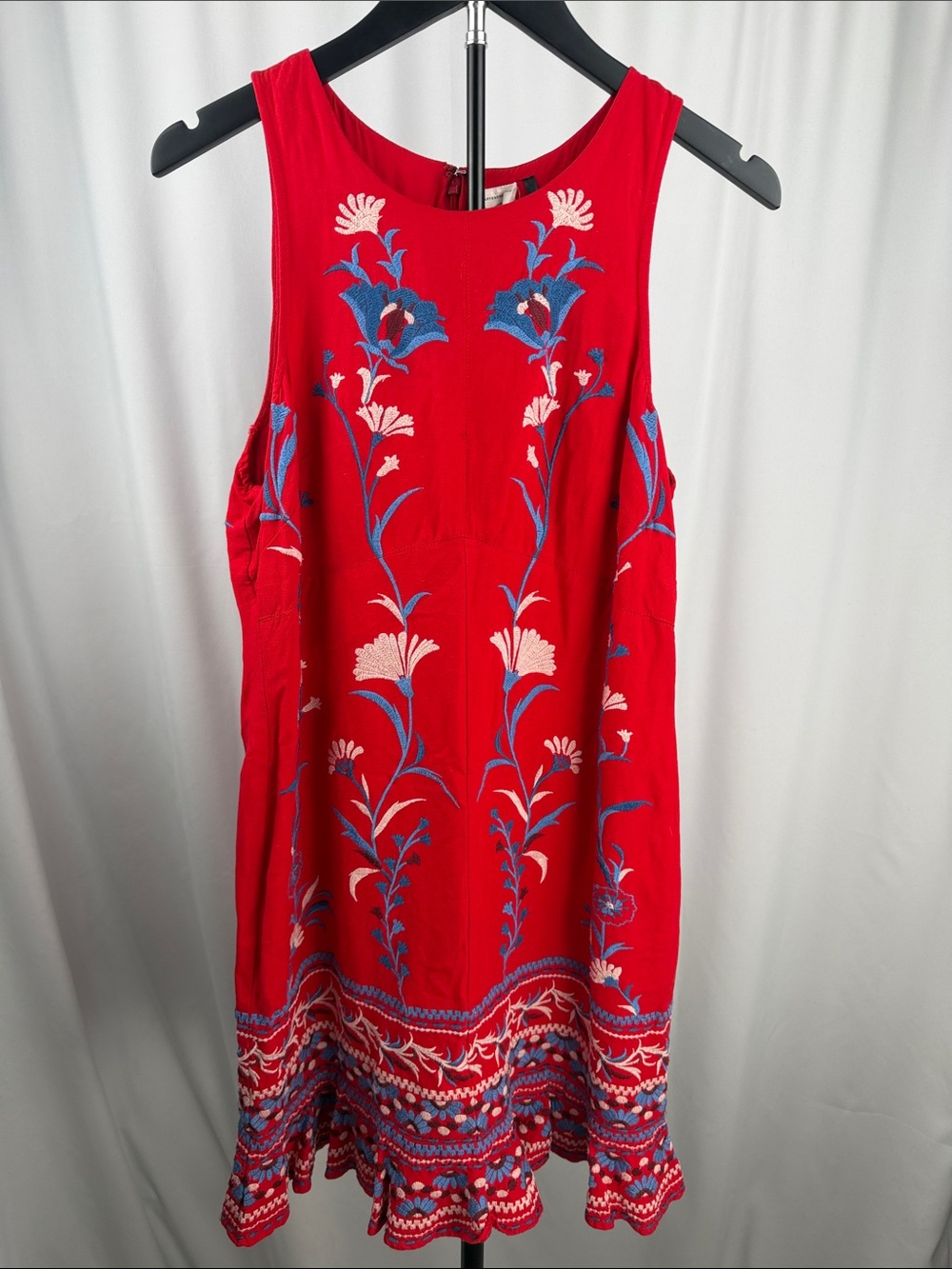 Anthropologie Akemi + Kin Lila Embroidered Flounce Dress Red S